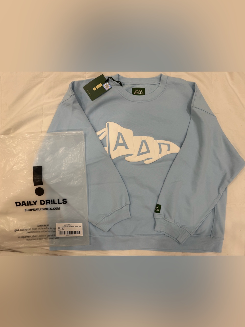 Daily Drills Powder Blue Oversized Alpha Delta Pi Crew. NWT LIMITED EDITION